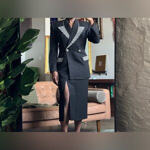 Vintage 80s SOLINI New York Rhinestone Black Skirt Suit Set - Tagged Size 4